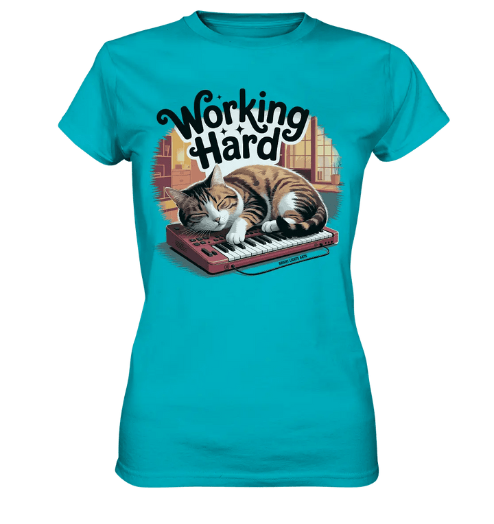 Working Hard – Schlafender Kater auf Tastatur - Ladies Premium Shirt - Bright Lights Arts
