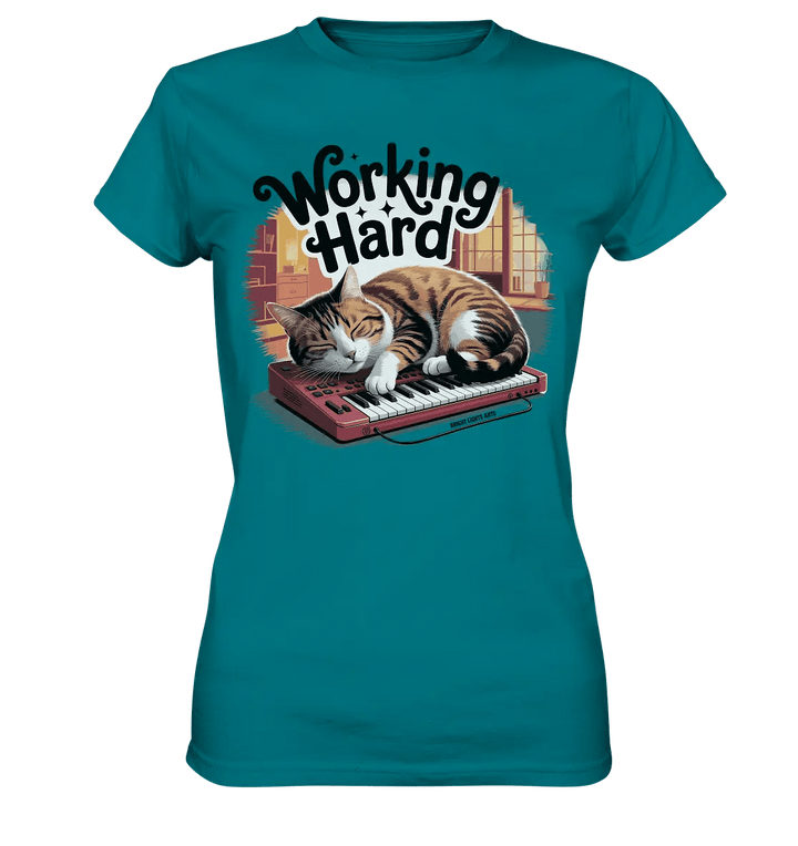 Working Hard – Schlafender Kater auf Tastatur - Ladies Premium Shirt - Bright Lights Arts