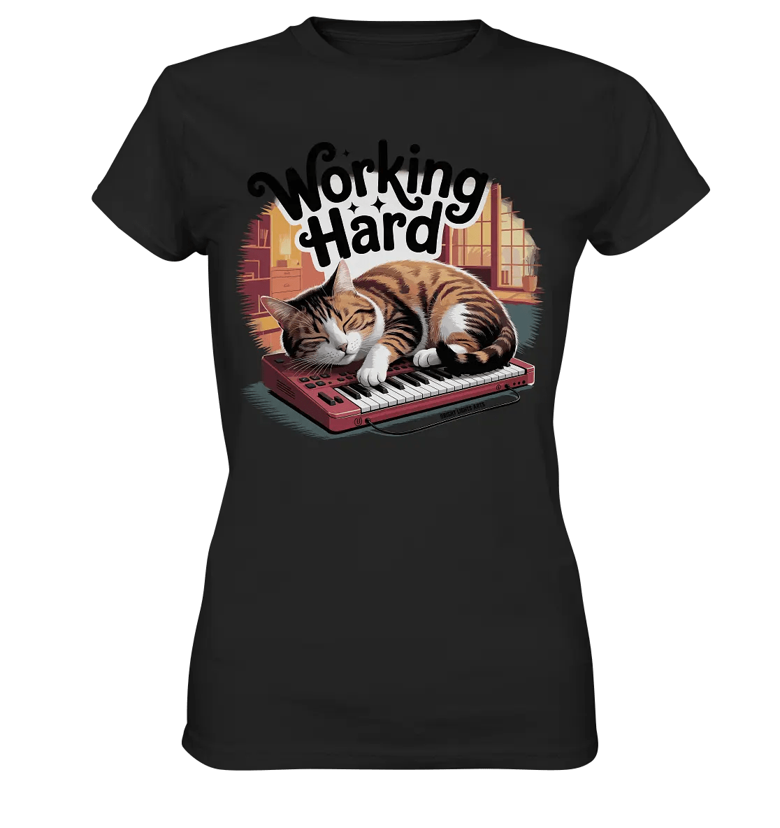 Working Hard – Schlafender Kater auf Tastatur - Ladies Premium Shirt - Bright Lights Arts