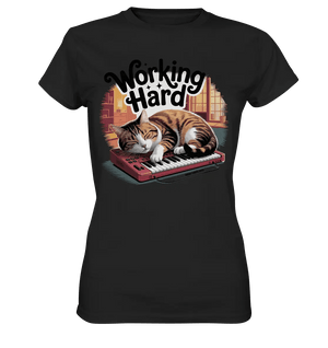 Working Hard – Schlafender Kater auf Tastatur - Ladies Premium Shirt - Bright Lights Arts