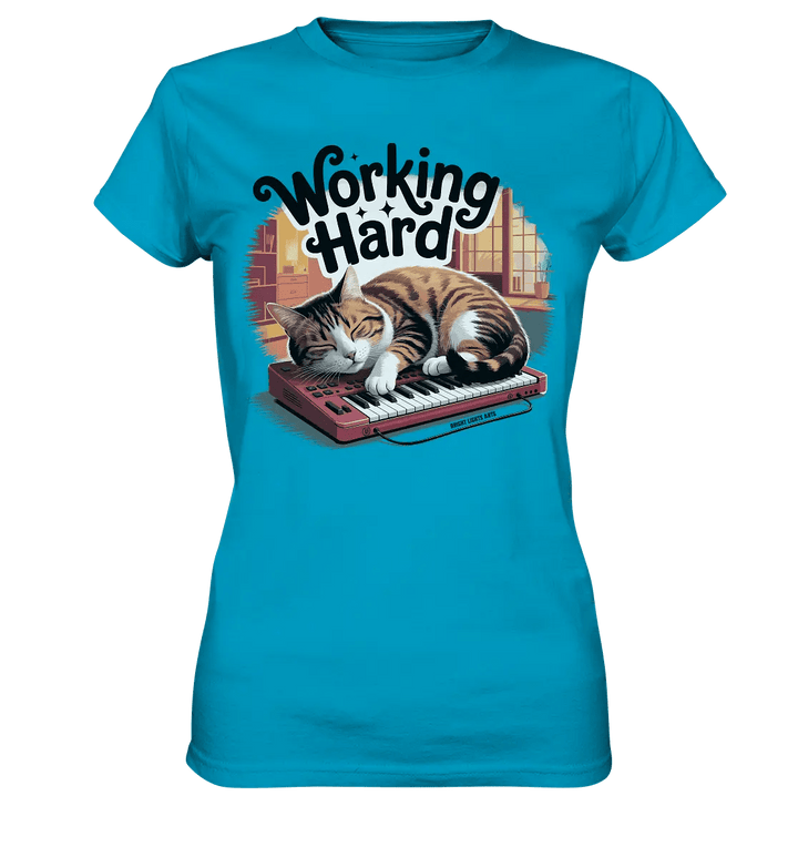 Working Hard – Schlafender Kater auf Tastatur - Ladies Premium Shirt - Bright Lights Arts