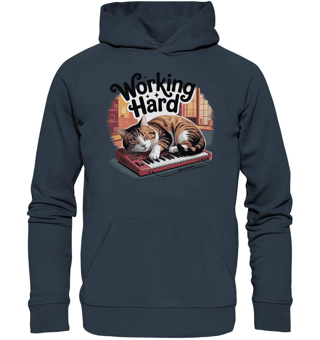 Working Hard – Schlafender Kater auf Tastatur - Organic Hoodie - Bright Lights Arts