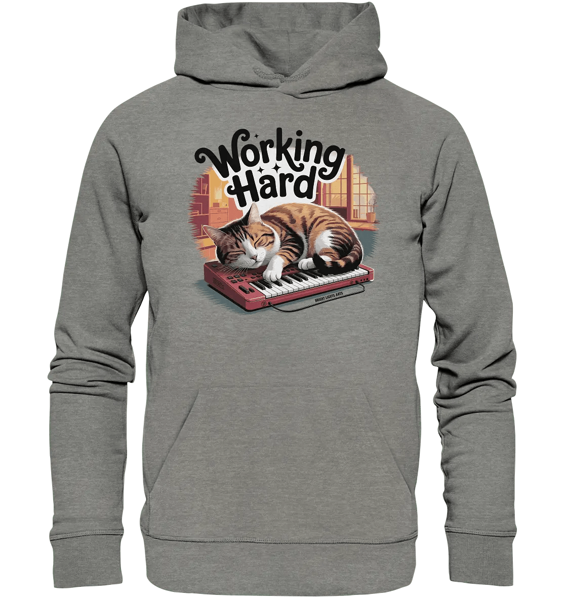 Working Hard – Schlafender Kater auf Tastatur - Organic Hoodie - Bright Lights Arts