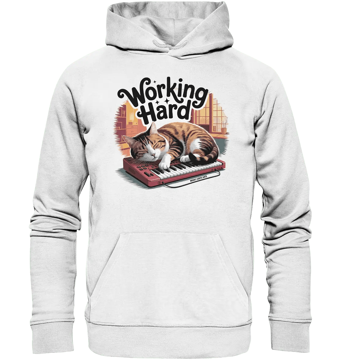 Working Hard – Schlafender Kater auf Tastatur - Organic Hoodie - Bright Lights Arts