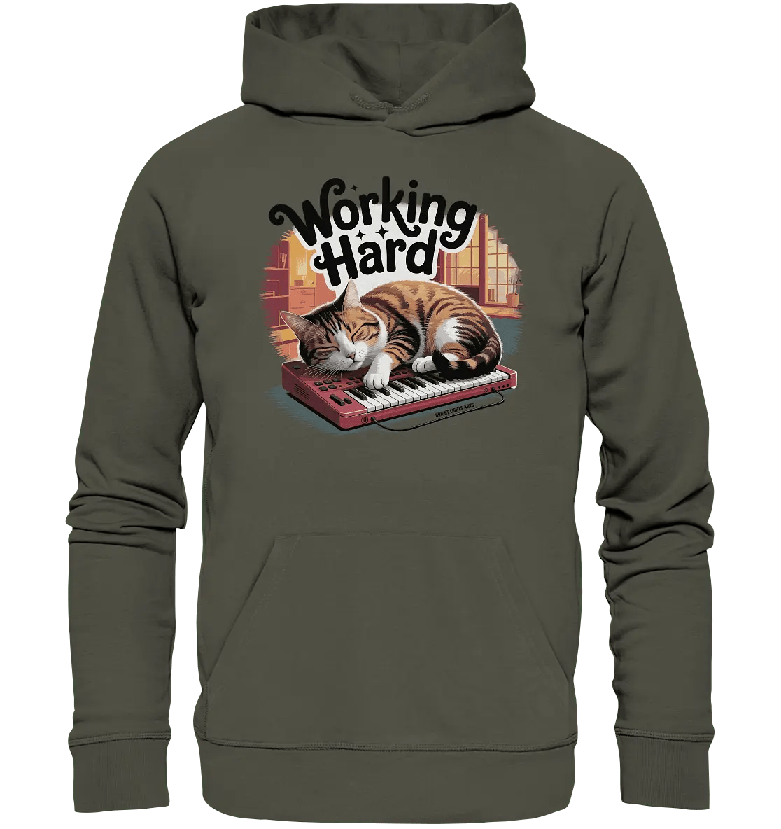 Working Hard – Schlafender Kater auf Tastatur - Organic Hoodie - Bright Lights Arts