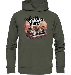 Working Hard – Schlafender Kater auf Tastatur - Organic Hoodie - Bright Lights Arts