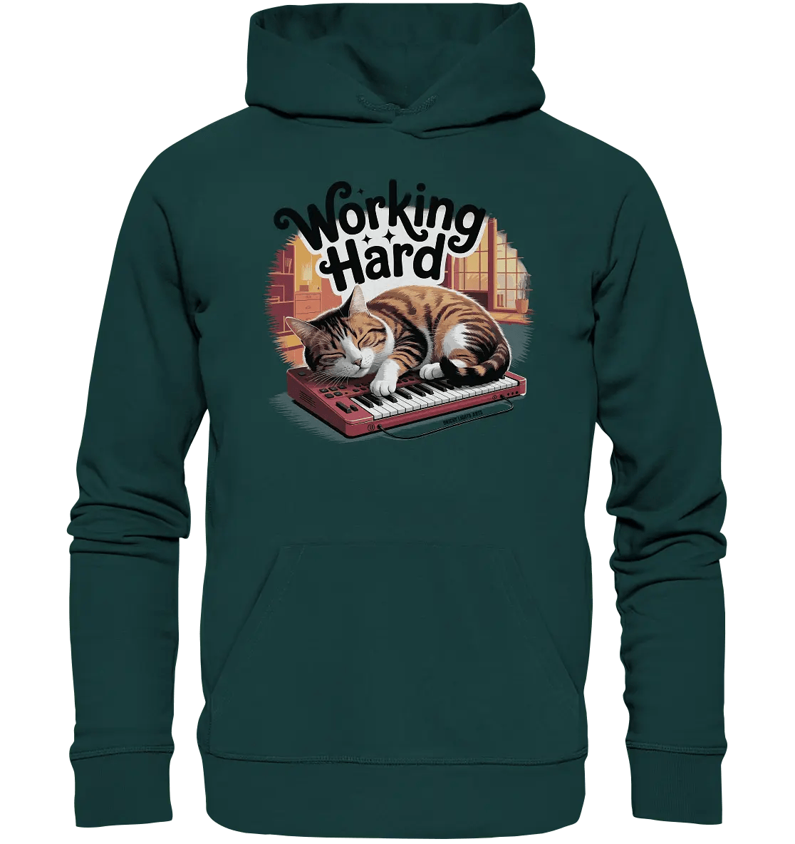 Working Hard – Schlafender Kater auf Tastatur - Organic Hoodie - Bright Lights Arts