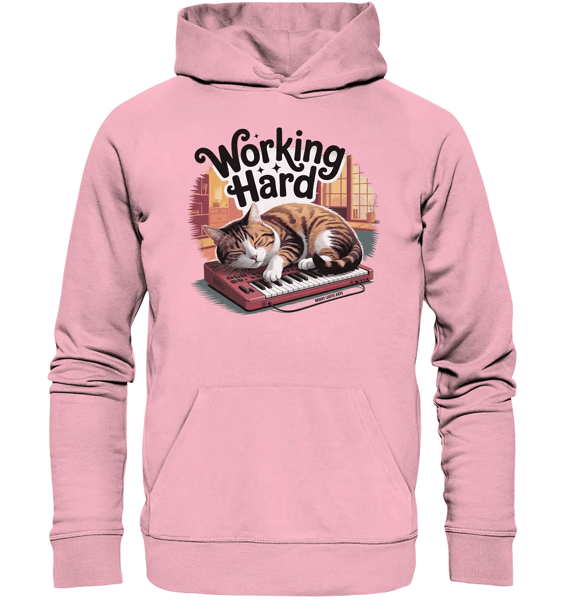 Working Hard – Schlafender Kater auf Tastatur - Organic Hoodie - Bright Lights Arts