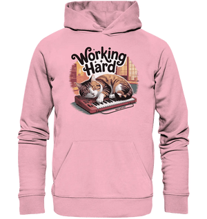 Working Hard – Schlafender Kater auf Tastatur - Organic Hoodie - Bright Lights Arts