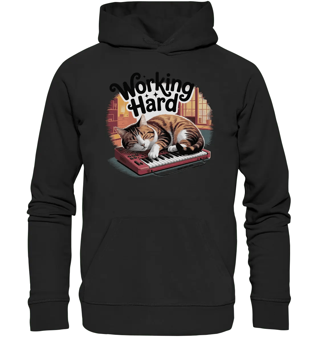 Working Hard – Schlafender Kater auf Tastatur - Organic Hoodie - Bright Lights Arts