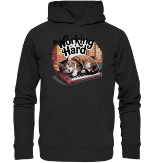 Working Hard – Schlafender Kater auf Tastatur - Organic Hoodie - Bright Lights Arts