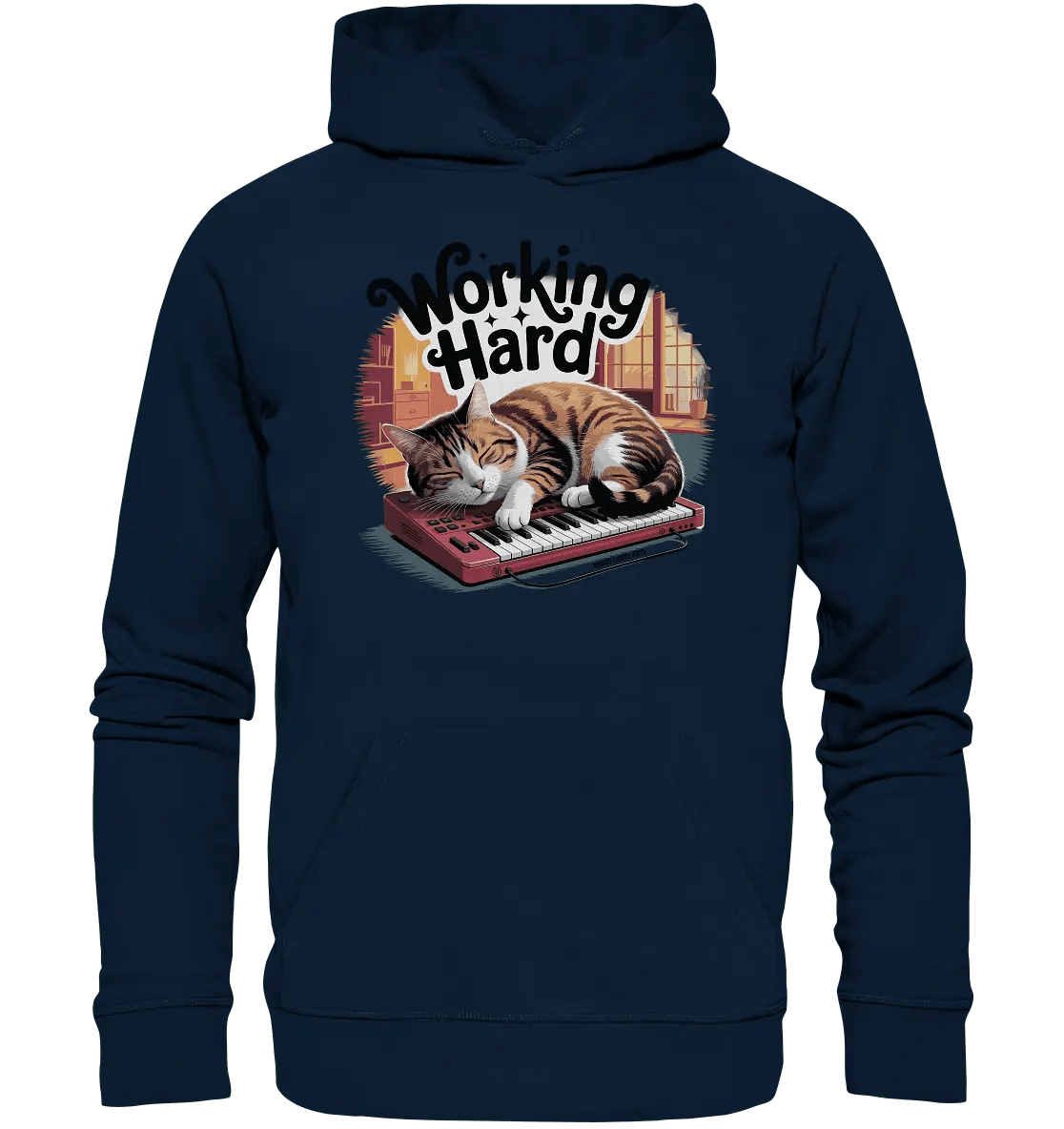 Working Hard – Schlafender Kater auf Tastatur - Organic Hoodie - Bright Lights Arts