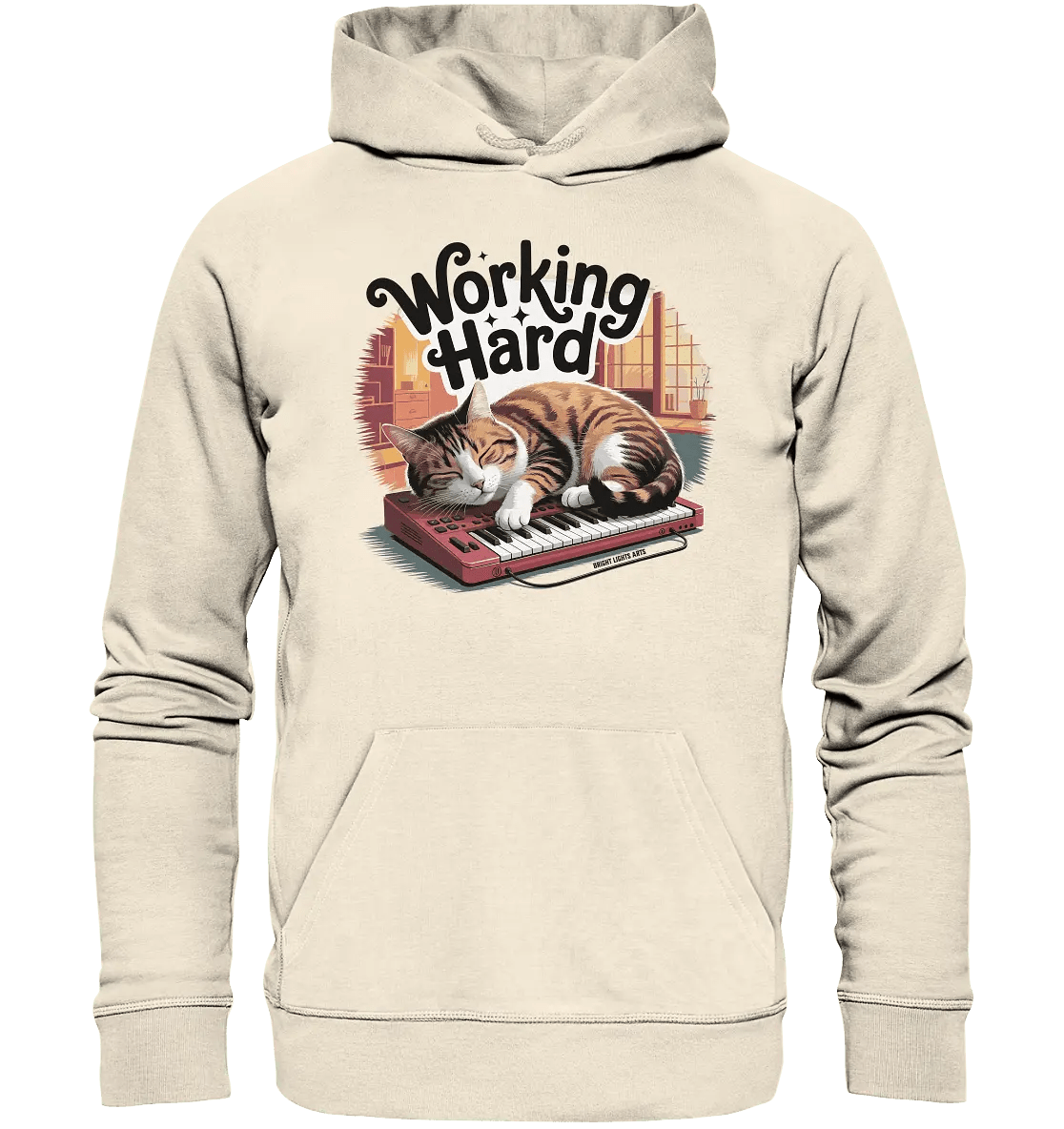 Working Hard – Schlafender Kater auf Tastatur - Organic Hoodie - Bright Lights Arts