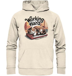 Working Hard – Schlafender Kater auf Tastatur - Organic Hoodie - Bright Lights Arts
