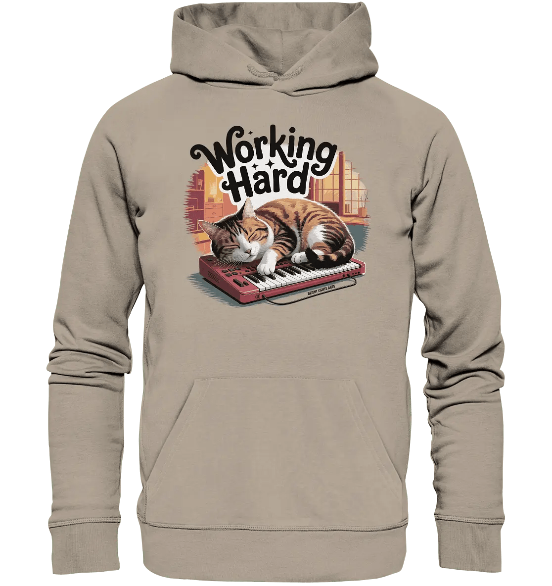 Working Hard – Schlafender Kater auf Tastatur - Organic Hoodie - Bright Lights Arts