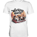 Working Hard – Schlafender Kater auf Tastatur - Premium Shirt - Bright Lights Arts
