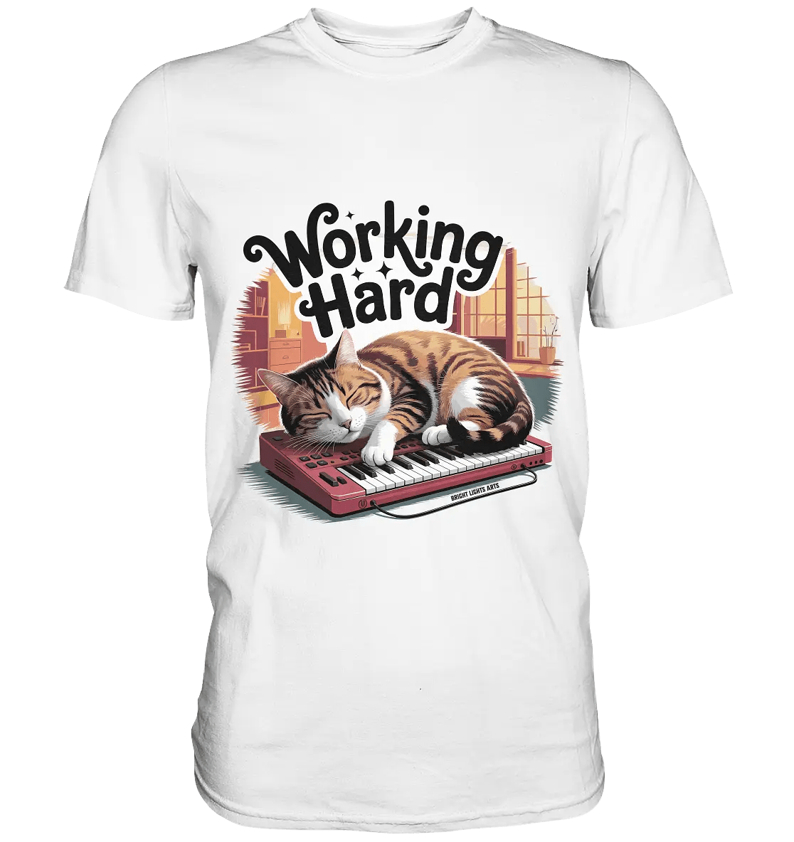 Working Hard – Schlafender Kater auf Tastatur - Premium Shirt - Bright Lights Arts