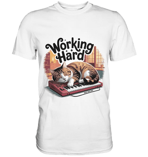 Working Hard – Schlafender Kater auf Tastatur - Premium Shirt - Bright Lights Arts