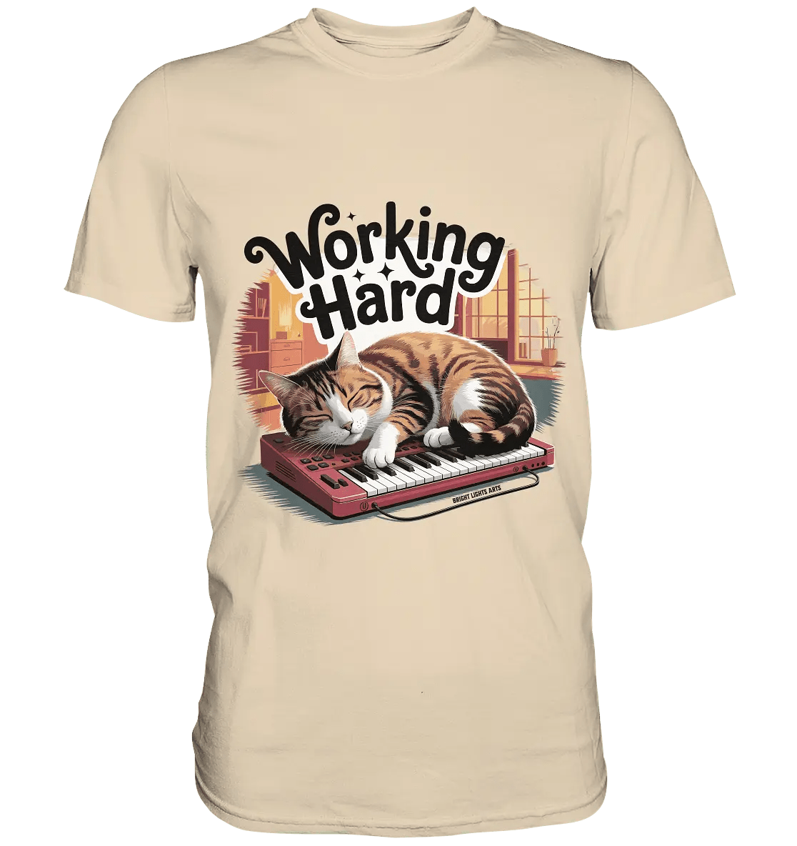 Working Hard – Schlafender Kater auf Tastatur - Premium Shirt - Bright Lights Arts
