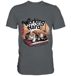 Working Hard – Schlafender Kater auf Tastatur - Premium Shirt - Bright Lights Arts