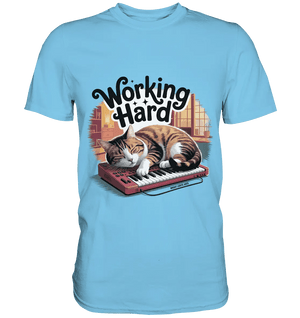 Working Hard – Schlafender Kater auf Tastatur - Premium Shirt - Bright Lights Arts