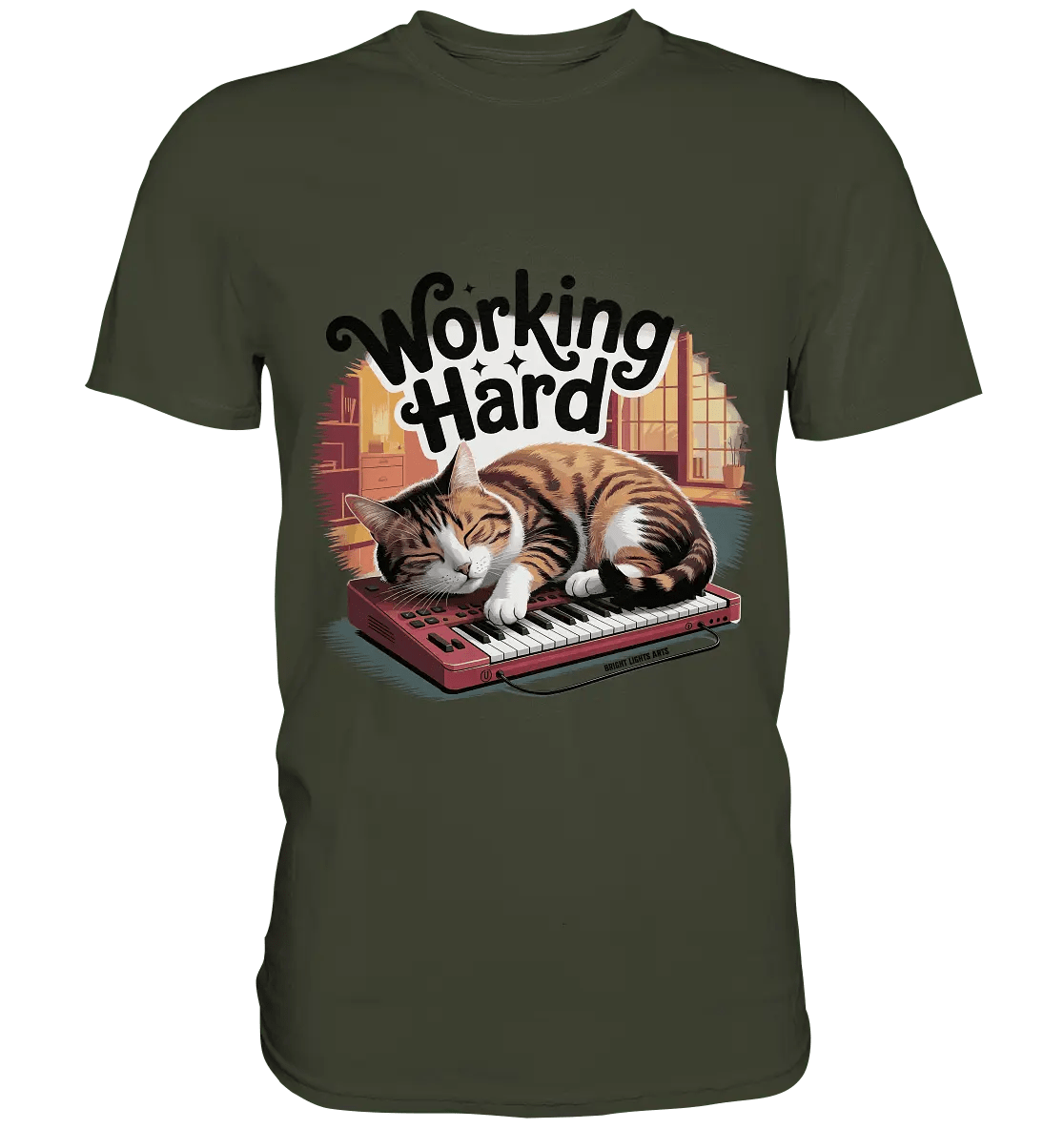 Working Hard – Schlafender Kater auf Tastatur - Premium Shirt - Bright Lights Arts