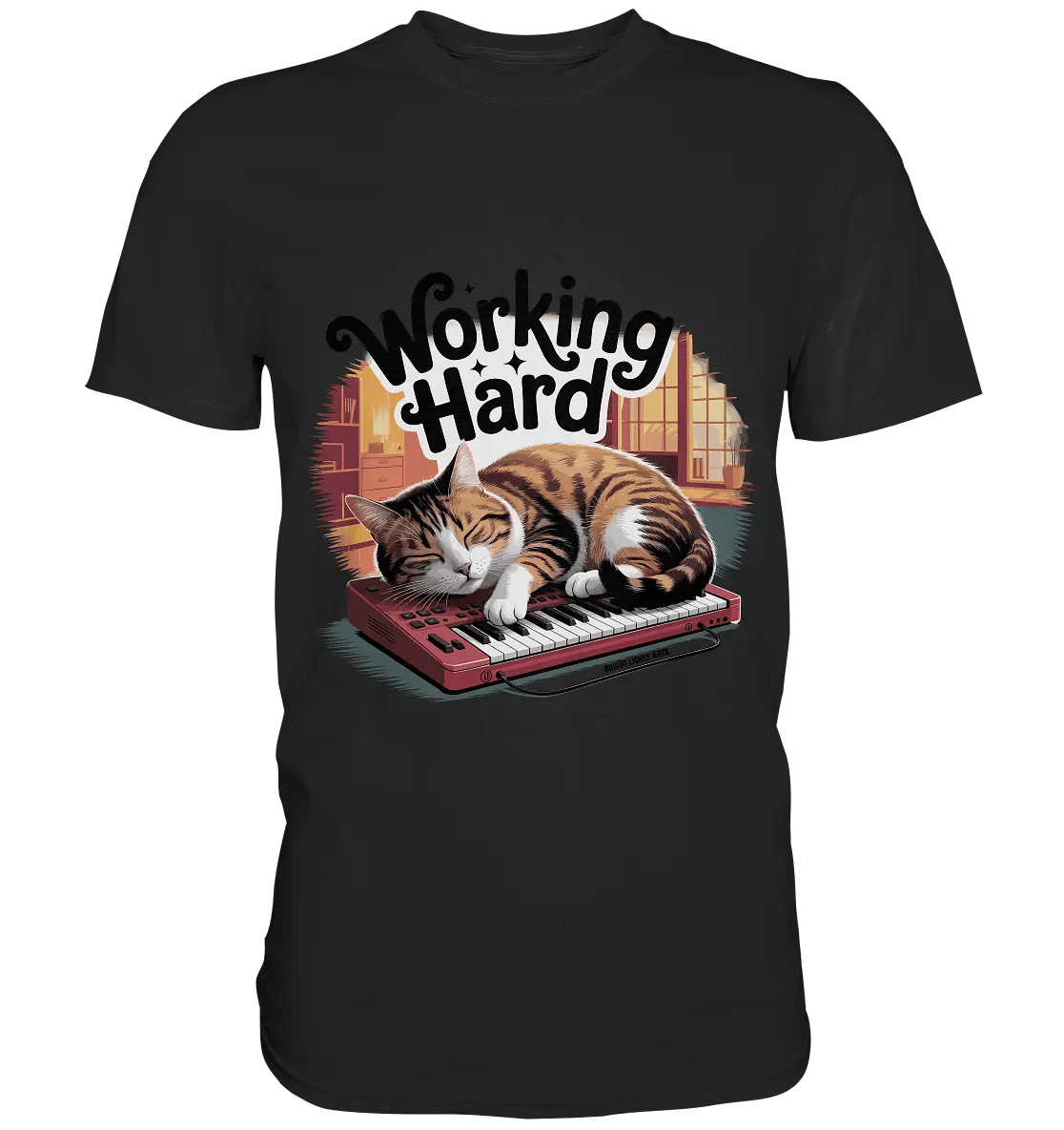 Working Hard – Schlafender Kater auf Tastatur - Premium Shirt - Bright Lights Arts
