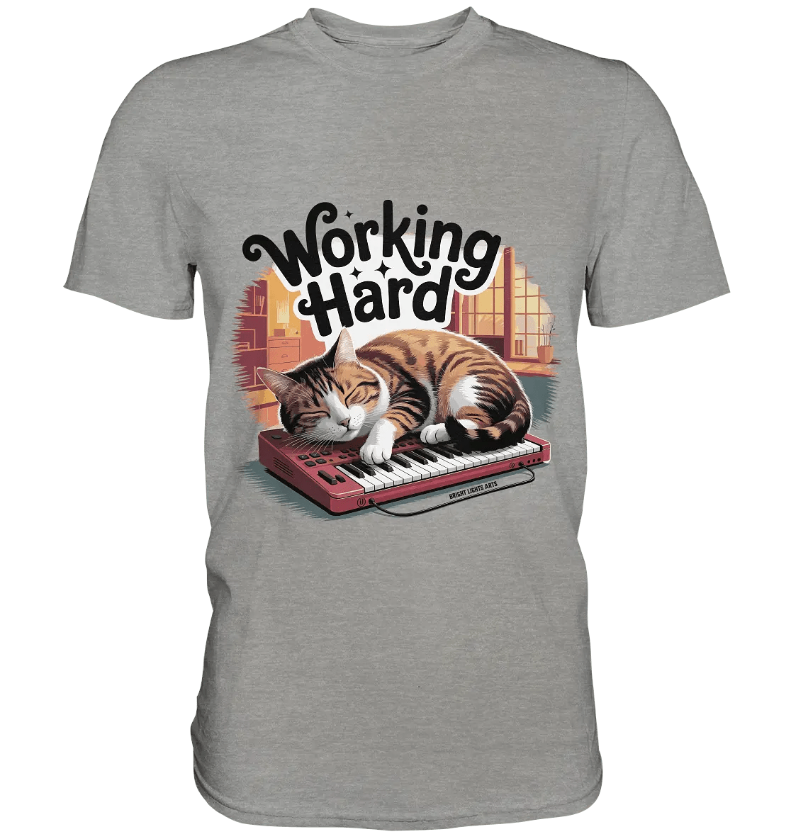 Working Hard – Schlafender Kater auf Tastatur - Premium Shirt - Bright Lights Arts