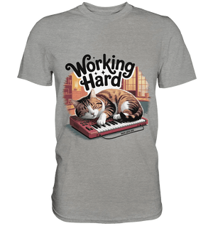 Working Hard – Schlafender Kater auf Tastatur - Premium Shirt - Bright Lights Arts