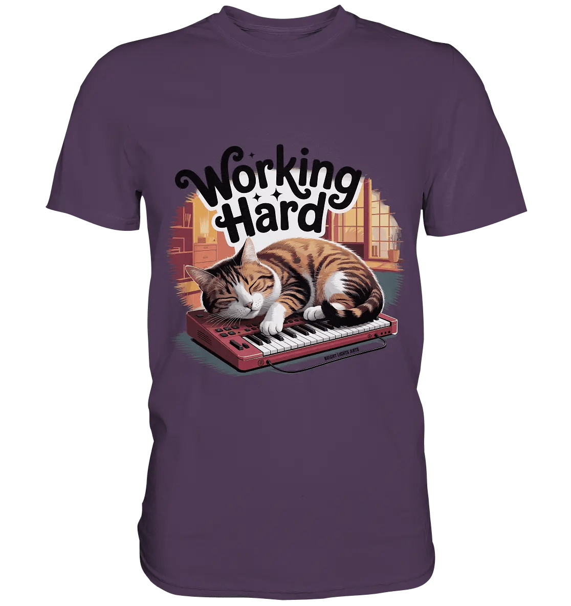 Working Hard – Schlafender Kater auf Tastatur - Premium Shirt - Bright Lights Arts