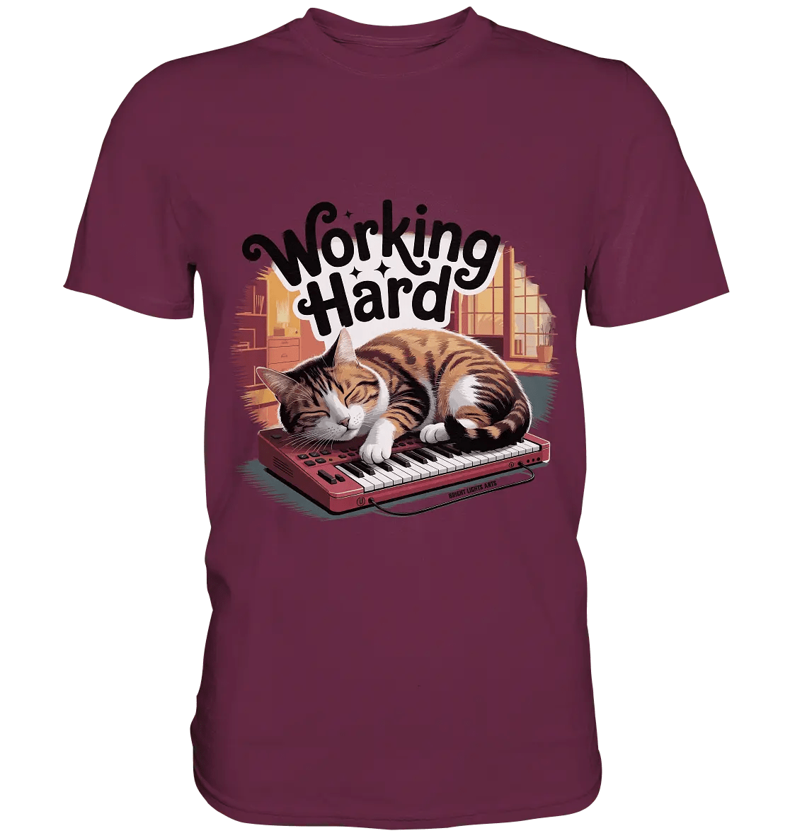 Working Hard – Schlafender Kater auf Tastatur - Premium Shirt - Bright Lights Arts