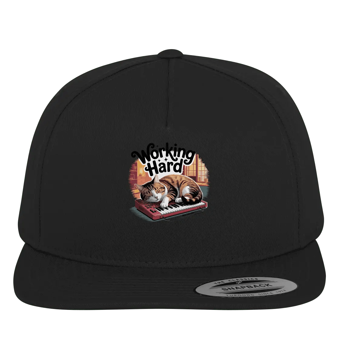 Working Hard – Schlafender Kater auf Tastatur - Premium Snapback - Bright Lights Arts