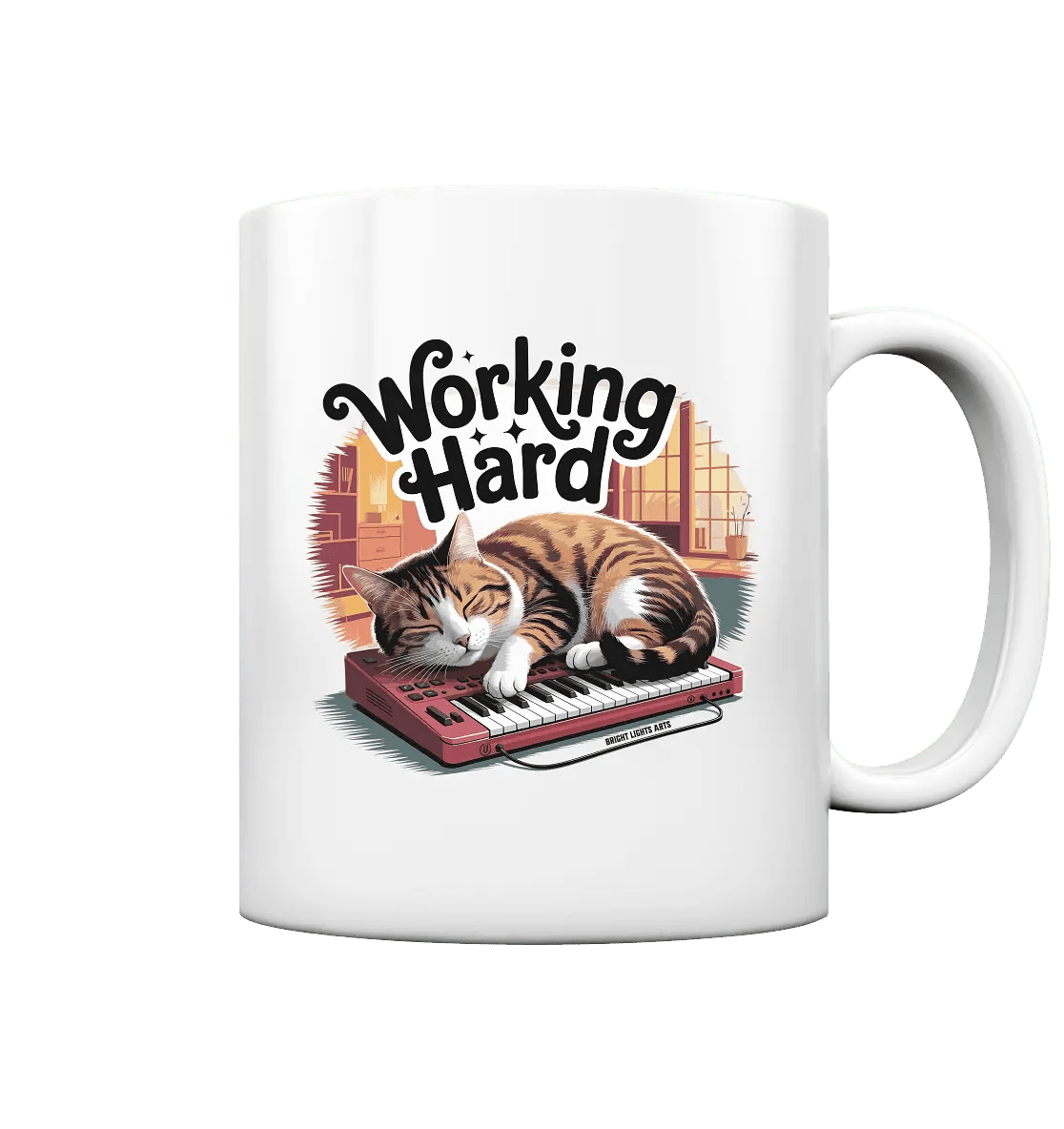 Working Hard – Schlafender Kater auf Tastatur - Tasse glossy - Bright Lights Arts
